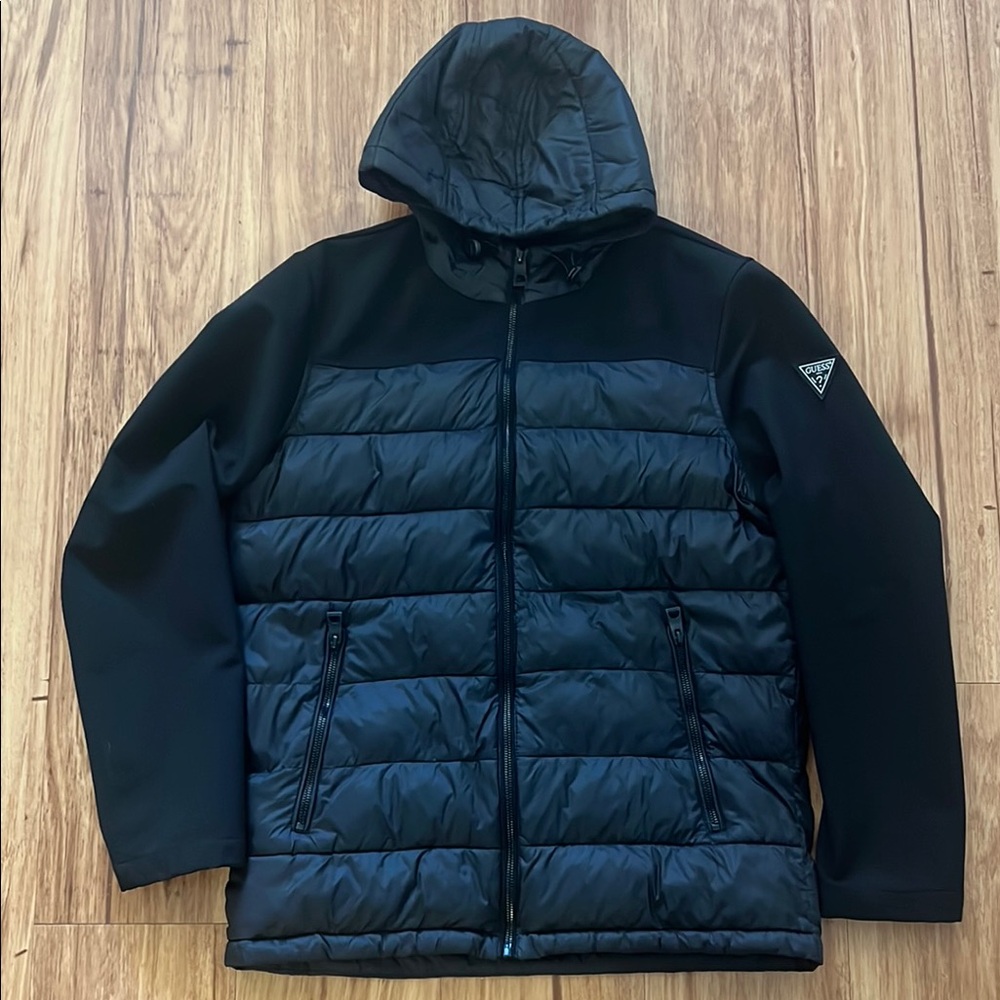 Guess Black Lightweight Shirt Jacket with Hood